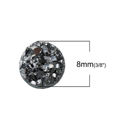 CA232 - 10 pcs Druzy Resin Embellishment Cabochons Dark Grey Gray Silver Gunmetal AB - 8mm