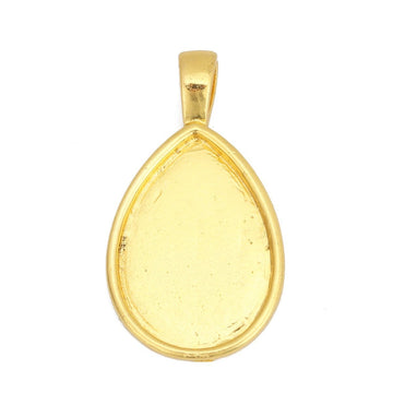 P146 - 5 pcs. Gold Plated Teardrop Bezel Cabochon Pendant Tags Trays - 25mm x 18mm Glue Pad - 25x18mm - 18x15mm