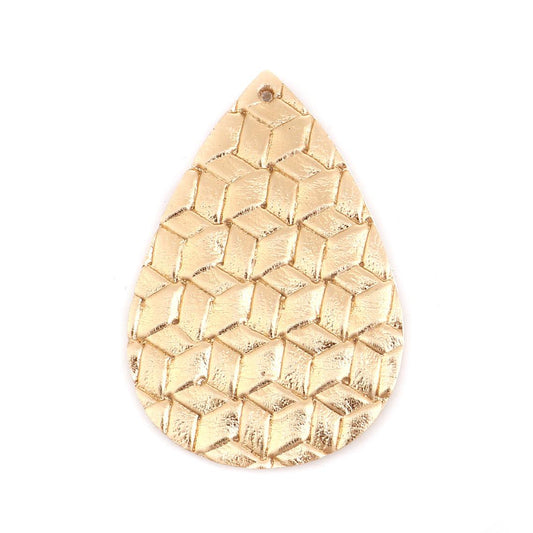 10 pcs. Gold Faux Leather Dangle Charms Pendants - Teardrop Weave - 56mm (2.2") - Great for Light Earrings or Dangles! Double-Sided