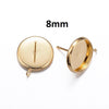 E371 - 10 pcs. 304 Stainless Steel Golden Earring Posts Studs Settings Bezels Cabochons Tacks with Perpendicular Loop - 8mm Glue Pad Setting - Backs Included!