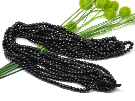 BD125 - 4mm Black Glass Pearl Imitation Round Beads - 32 inch strand