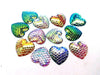 CA568A - 5 pcs Assortment of Iridescent Mermaid Fish Scales Resin Carved Embellishment Cabochons - 25mm (1") - Heart