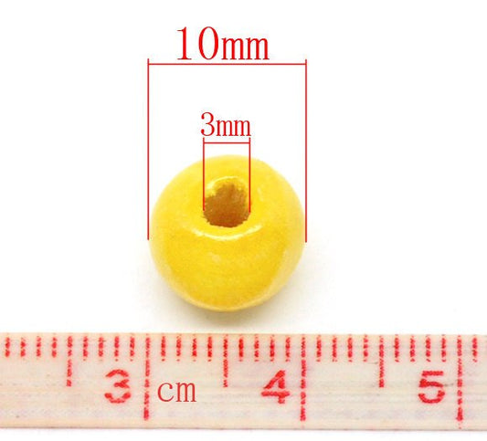 BD314 - 200 pcs Yellow Wooden Wood Round Spacer Beads - 10x9mm
