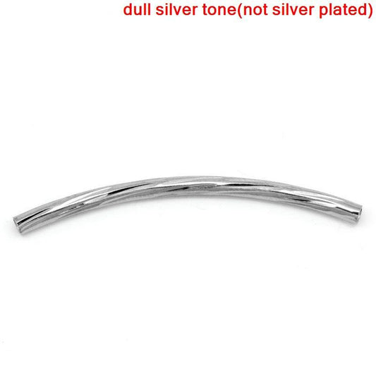 BD475 - 100 pcs. Silver Tone Noodle Twisted Textured Pattern Tube Long Thin Curved Beads - 35mm x 2mm (1.38" x 0.08")