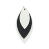 10 pcs. White Black White Faux Leather Dangle Charms Pendants - Leaf - Triple Layer - 71mm (2.8") - Great for Light Earrings or Dangles!