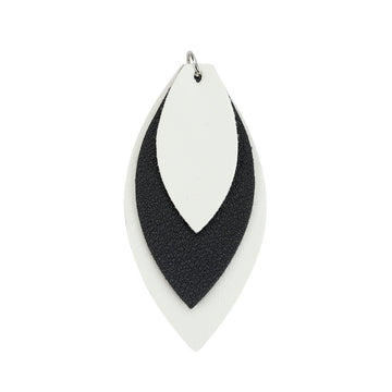 10 pcs. White Black White Faux Leather Dangle Charms Pendants - Leaf - Triple Layer - 71mm (2.8") - Great for Light Earrings or Dangles!