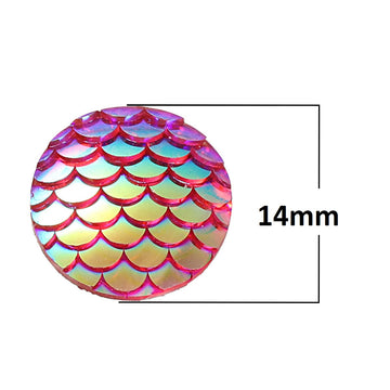 CA414 - 10 pcs Mermaid Fish Scales Resin Carved Embellishment Cabochons Pink Red Multicolor AB - 14mm (0.55 in)