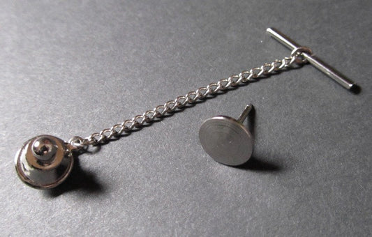 TC037A - 4 Sets – Silver Tone Tie Tacks (Spring Loaded Clutch and Chain)