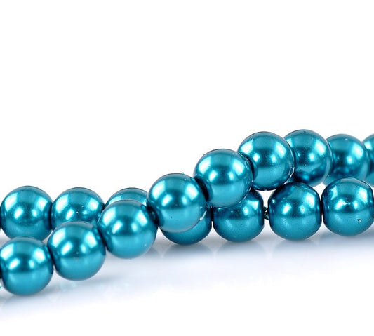 BD126 - 8mm Peacock Blue Glass Pearl Imitation Round Beads - 30 inch strand