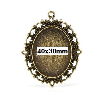 P772 - 5 pcs. Antique Bronze Oval Pendant Picture Photo Frame Bezel Setting Pendants Charms - Fits 40mm x 30mm Cabochons / Cameos - 40x30mm - 30x40