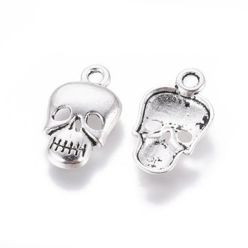 P186 - 50 pcs. Antique Silver Skull Charms Pendants - 16mm x 10mm - Hole Size: 2mm
