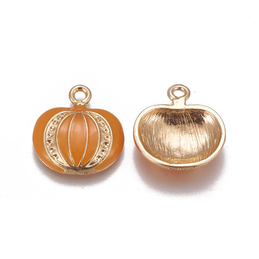 P317 - 10 pcs. Golden Halloween Pumpkin Enamel Charms - 22mm - Hole Size: 2mm