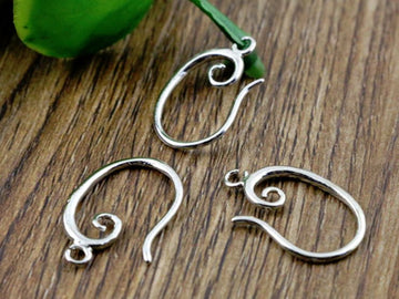 E169 - 10 pcs (5 pairs) Silver Tone Earring Hooks with Loop Hole - 19mm x 11mm - Earwire - Filigree Swirl Design