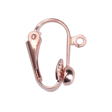 E812 - 10 pcs. Rose Gold Earring Clips Settings Lever Back with Loop - 15mm x 13.5mm - Great for Non-pierced Unpierced Ears