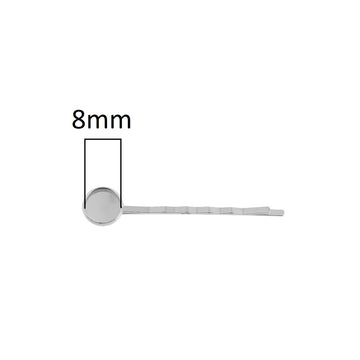 H061 - 10 pcs. - Silver Tone Hair Bobby Pins Cabochons Bezels - 58mm x 10mm - 8mm Glue Pad