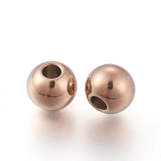 BD508 - 10 pcs 304 Stainless Steel Rose Gold Plated Ball Spacer Beads- 6mm x 5mm - Hole Size: 2mm - Tarnish Resistant!