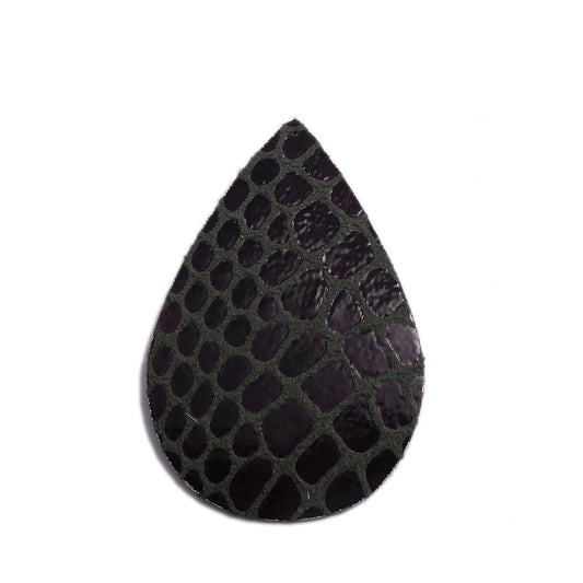 P267 - 10 pcs. Green Snake Skin Faux Leather Dangle Charms Pendants - Teardrop - 55mm (2.17")