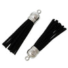P456 - 10 pcs. Black Faux Suede Tassel Dangle Charms Pendants - Silver Tone - 6cm (2 3/8") x 1.2cm (1/2") - Great for Dangles