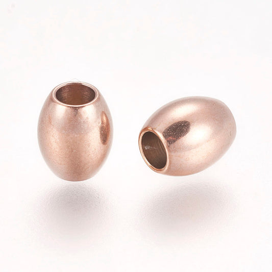 BD389 - 5 pcs. - Stainless Steel Rose Gold Plated Oval Barrel Spacer Beads - 7mm x 6mm - Hole Size: 3mm - Tarnish Resistant