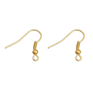 E433 - 200 pcs Gold Plated Earring Hooks with Spring and Ball - 18mm x 19mm - Fish Hooks - Parallel Loop