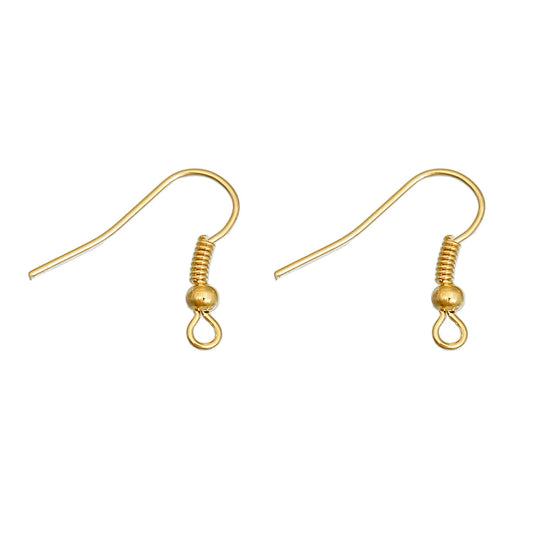 E433 - 200 pcs Gold Plated Earring Hooks with Spring and Ball - 18mm x 19mm - Fish Hooks - Parallel Loop