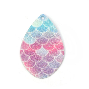 P896 - 10 pcs Multicolor Mermaid Scales Faux Leather Dangle Pendants - Sparkle - Teardrop - 55mm (2.2") - Double Sided