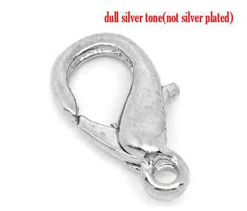 CL104 - 100 pcs. Silver Tone Lobster Clasps - 12mm X 7mm - Made of Alloy - Claw Clasps - Hole Size: 1.5mm