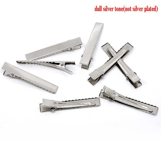H048 - 20 pcs. - Silver Tone Barrettes Prong Hair Clips - 57mm x 9mm (2.24" x 0.35") - MEDIUM