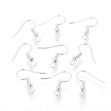 E024B - 100 pcs Silver Plated Earring Hooks with Spring and Ball - 18mm x 19mm - Parallel Loop
