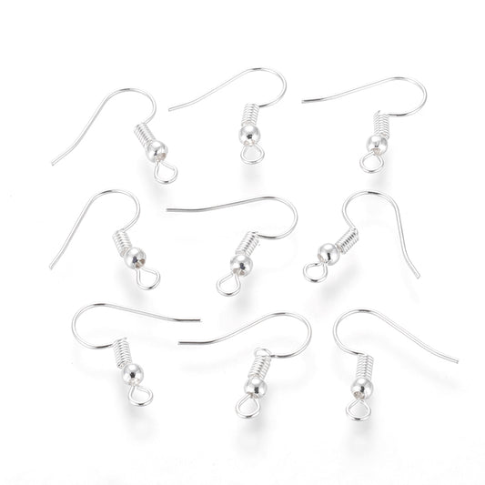 E024A - 50 pcs Silver Plated Earring Hooks with Spring and Ball - 18mm x 19mm - Parallel Loop