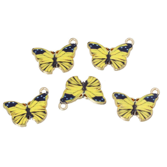 P915 - 10 pcs. Gold Plated Multicolored Black and Yellow Butterfly Charms Pendants - 20mm x 15mm - Hole Size: 1.6mm - Butterflies