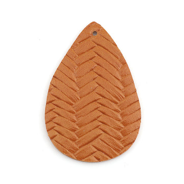 P601 - 10 pcs Orange Faux Leather Dangle Pendants - Teardrop Braided Weave - 56mm (2.2") - Great for Light Earrings and Dangles! Double-Sided