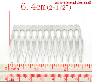 10 pcs. - Silver Tone Wire Hair Combs - 39mm x 64mm (1.54" x 2.52")
