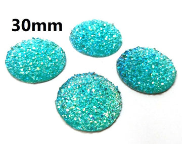 CA358 - 4 pcs Druzy Resin Embellishment Cabochons Aqua Blue Multicolor - 30mm (1.18 inch) - Dome Style