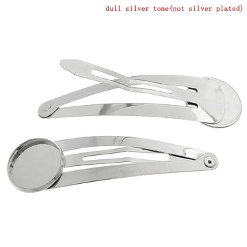 H023 - 10 pcs. - Silver Tone Hair Banana Clips Cabochons Bezels - 60mm x 18mm - (2.36" x 0.71") - 16mm Glue Pad