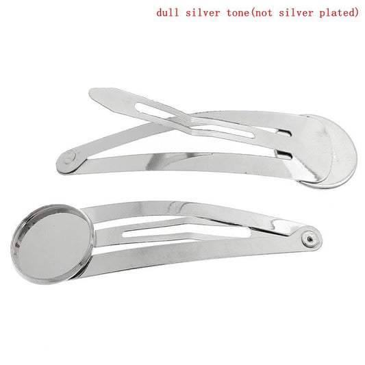 H023 - 10 pcs. - Silver Tone Hair Banana Clips Cabochons Bezels - 60mm x 18mm - (2.36" x 0.71") - 16mm Glue Pad