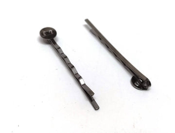 H018 - 50 pcs. Gunmetal Bobby Pins - 8mm Glue Pad - Ripple Pattern - 52mm x 8mm (2" x 0.3")