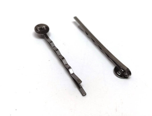 H018A - 20 pcs. Gunmetal Bobby Pins - 8mm Glue Pad - Ripple Pattern - 52mm x 8mm (2" x 0.3")