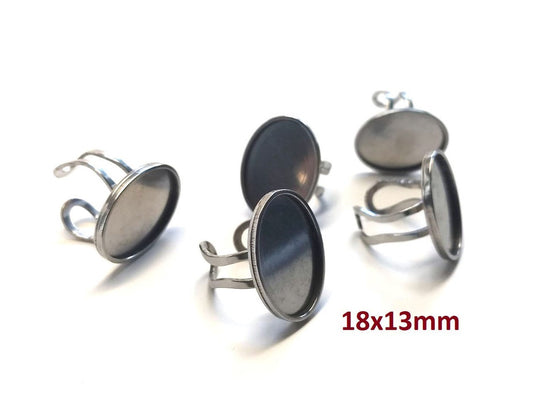 RB022 - 1 pc. 316 Stainless Steel Cabochon Setting Bezel RING bases - Ring Size 8 US - Glue Pad 18mm x 13mm - Oval - Tarnish Resistant!
