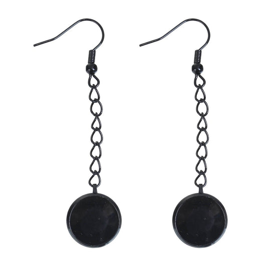 E040 - 2 pcs (1 pair) Black Earring Dangle Hooks Settings Bezels Cabochons - 12mm Glue Pad Setting - 60mm (2 3/8") x 14mm (1/2")