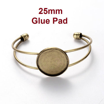 B026 - 1 pc. Antique Bronze Open Cuff Bangle Adjustable Bezel Cabochon Bracelets - 25mm Glue Pad (1 inch - 1") - Made of Brass!