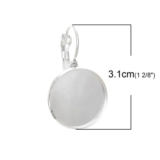 E062 - 10 pcs. Silver Plated Earring Clips Settings Lever Back Bezels Cabochons - 18mm Glue Pad Setting