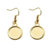 E101 - 10 pcs. Gold Plated Earring Dangle Hooks Settings Bezels Cabochons - 12mm Glue Pad Setting