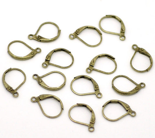 E199 - 60 pcs (30 pairs) Antique Bronze Leverback Earrings - 16x10mm