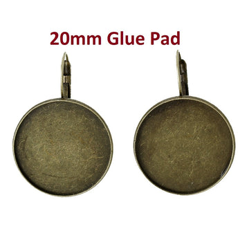 E236 - 10 pcs. Antique Bronze Earring Clips Settings Lever Back Bezels Cabochons - 20mm Glue Pad Setting - Made of Copper!