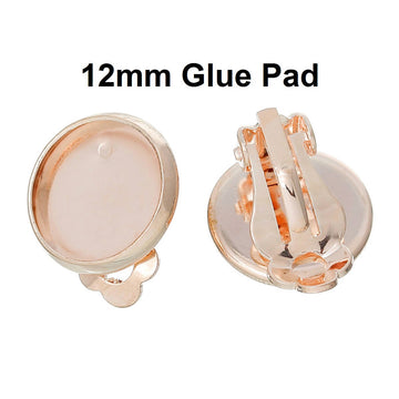 E268 - 20 pcs. Rose Gold Plated Earring Clips Settings Hinged Bezels Cabochons - 12mm Glue Pad Setting