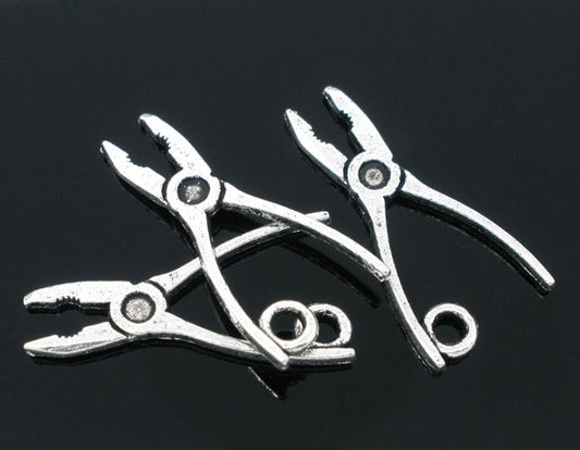 P011 - 10pcs. Antique Silver Pliers Charms Pendants - 24x11mm (1 inch)