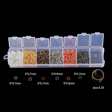 T045 - Box with Assortment of 1200pcs Open Jump Rings-5mm-and Tool! 6 Colors! Silver Plated, Gold Plated, Bronze, Silver Tone, Rose Gold, Gunmetal!