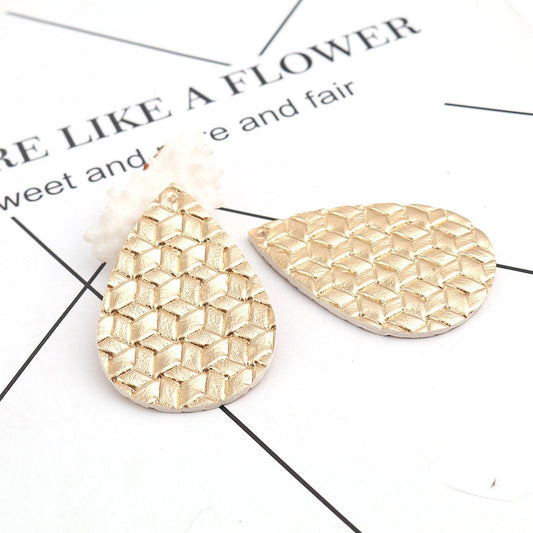 10 pcs. Gold Faux Leather Dangle Charms Pendants - Teardrop Weave - 56mm (2.2") - Great for Light Earrings or Dangles! Double-Sided