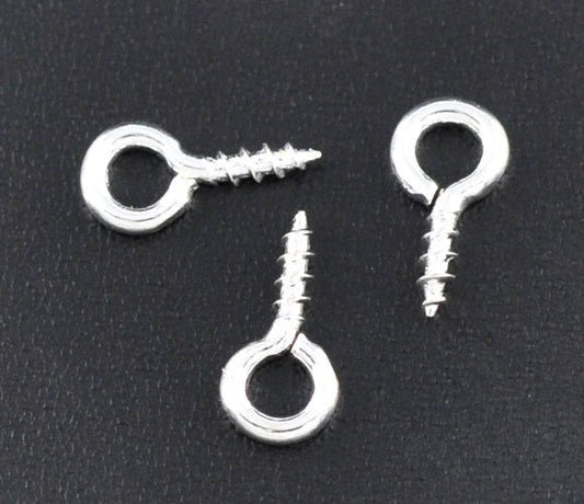 BA004A - 100 pcs. Silver Plated Screw Eyes Bails Top Drilled - 8mm x 4mm